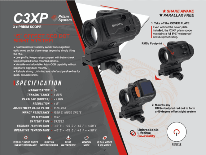 Hovedbilde C3XP Prism optic with 45° offset red dot mounting ...
